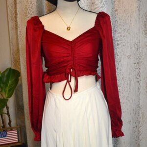 ASTR the Label - Love Song Women's Smocked Puff Sleeves Blouse Berry Sz XS